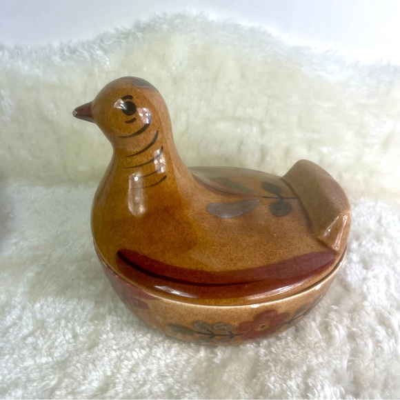 Vintage California Cleminsons Pottery Distlefink Bird Dish with Lid Folk Art - Picture 7 of 9